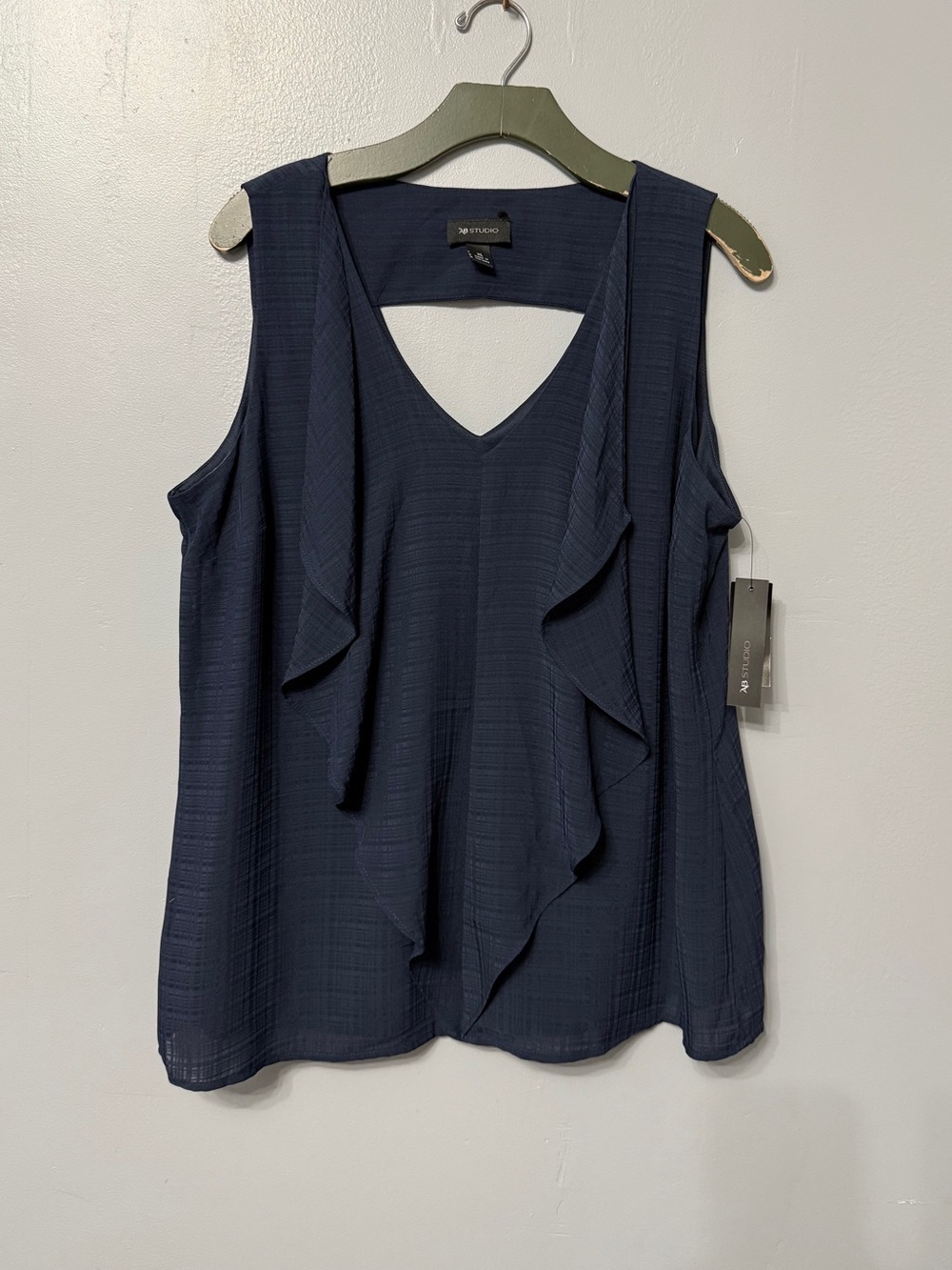 #18)  NWT AB Studio Navy Ruffle V-Neck Sleeveless Camisole